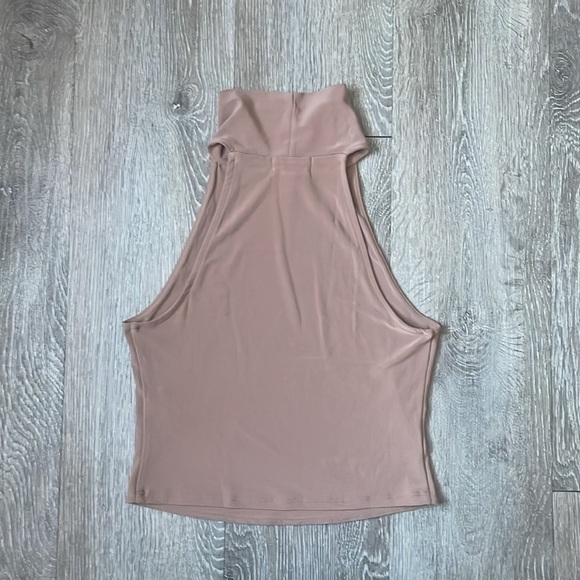 Women's Open Edit Mock Neck Sleeveless Top, Size small tan nude - Picture 5 of 5